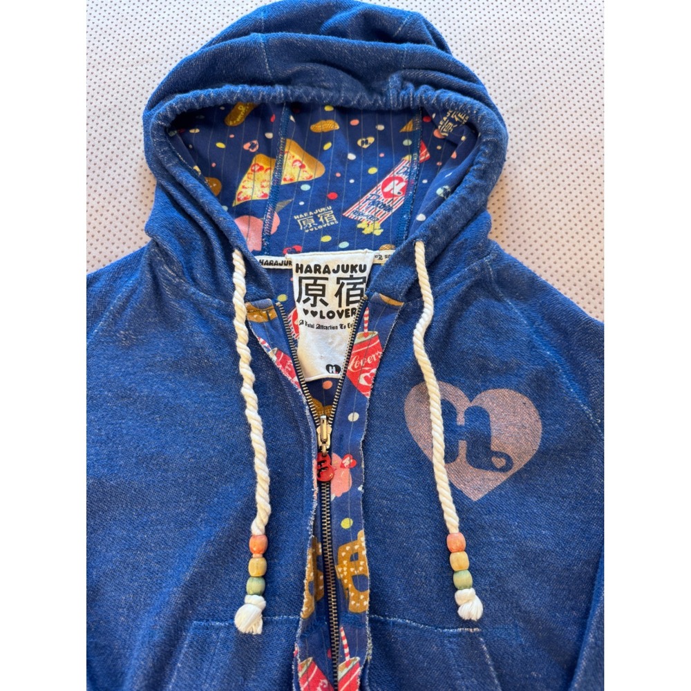 Y2K Harajuku Lovers Gwen Stefani Blue Hoodie Snack Print Pop Culture Size M